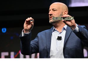 Gregory M. Bryant, Intel executive vice president and general manager of the Client Computing Group, displays "Tiger Lake" processors on Monday, Jan. 6, 2019, at Intel's news conference at CES. At CES 2020 in Las Vegas, Intel is demonstrating its latest technologies and advancements focused on creating broad positive impact for businesses and society. (Credit: Walden Kirsch/Intel Corporation)